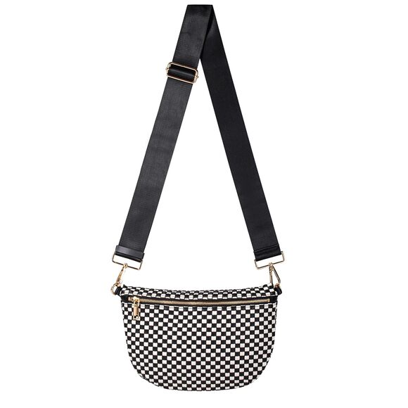 Handbags - 2727 Vegan Leather Crossbody Bags , Checkered PU Bum Bag Sling